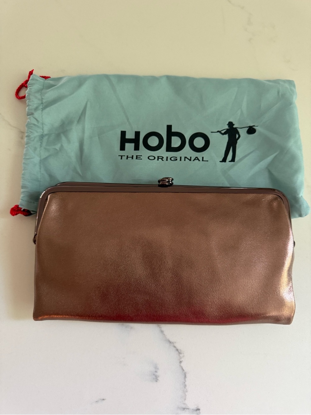 HOBO Metallic Bronze Leather Frame Clutch